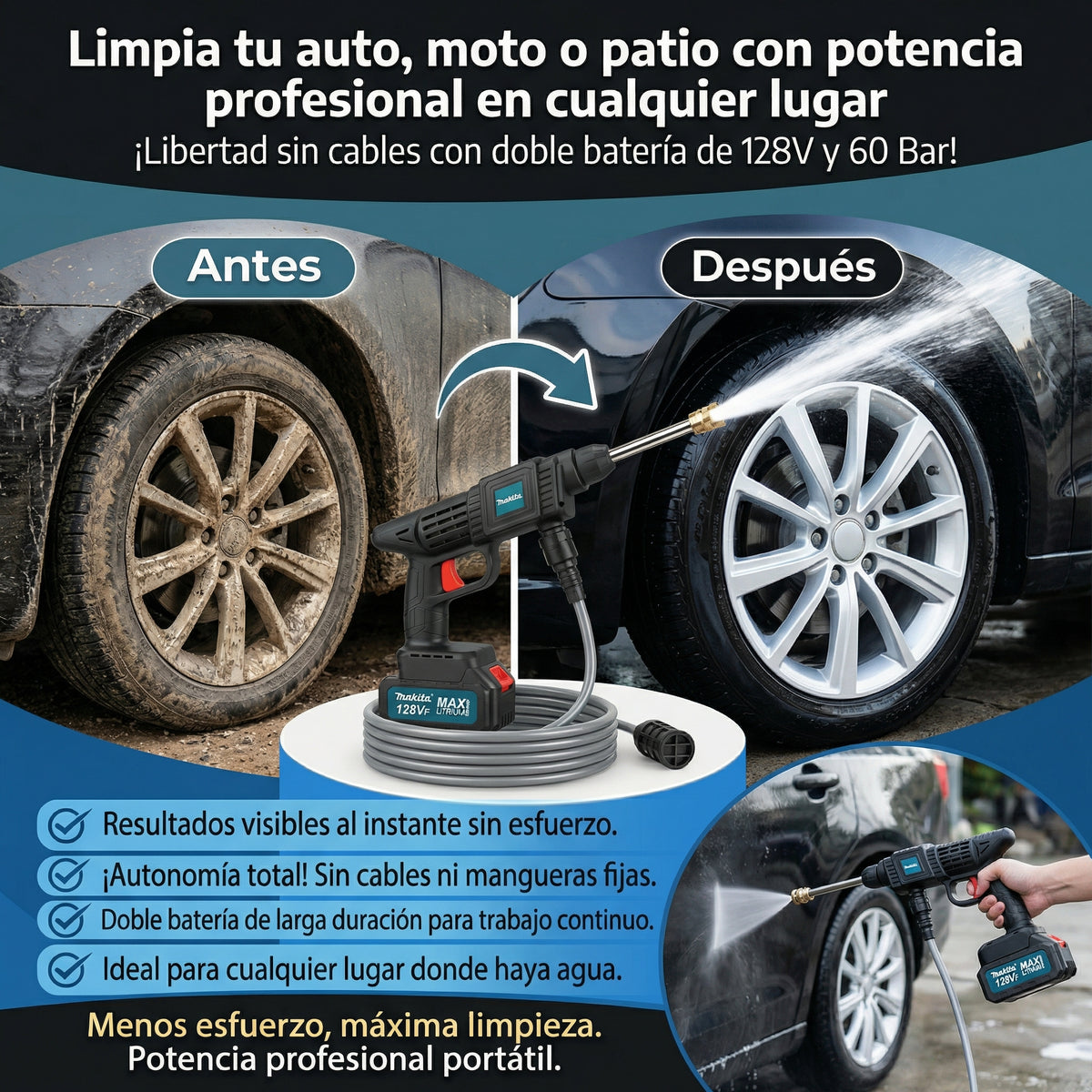 HIDROLAVADORA MAKITA | DOBLE BATERÍA 128V