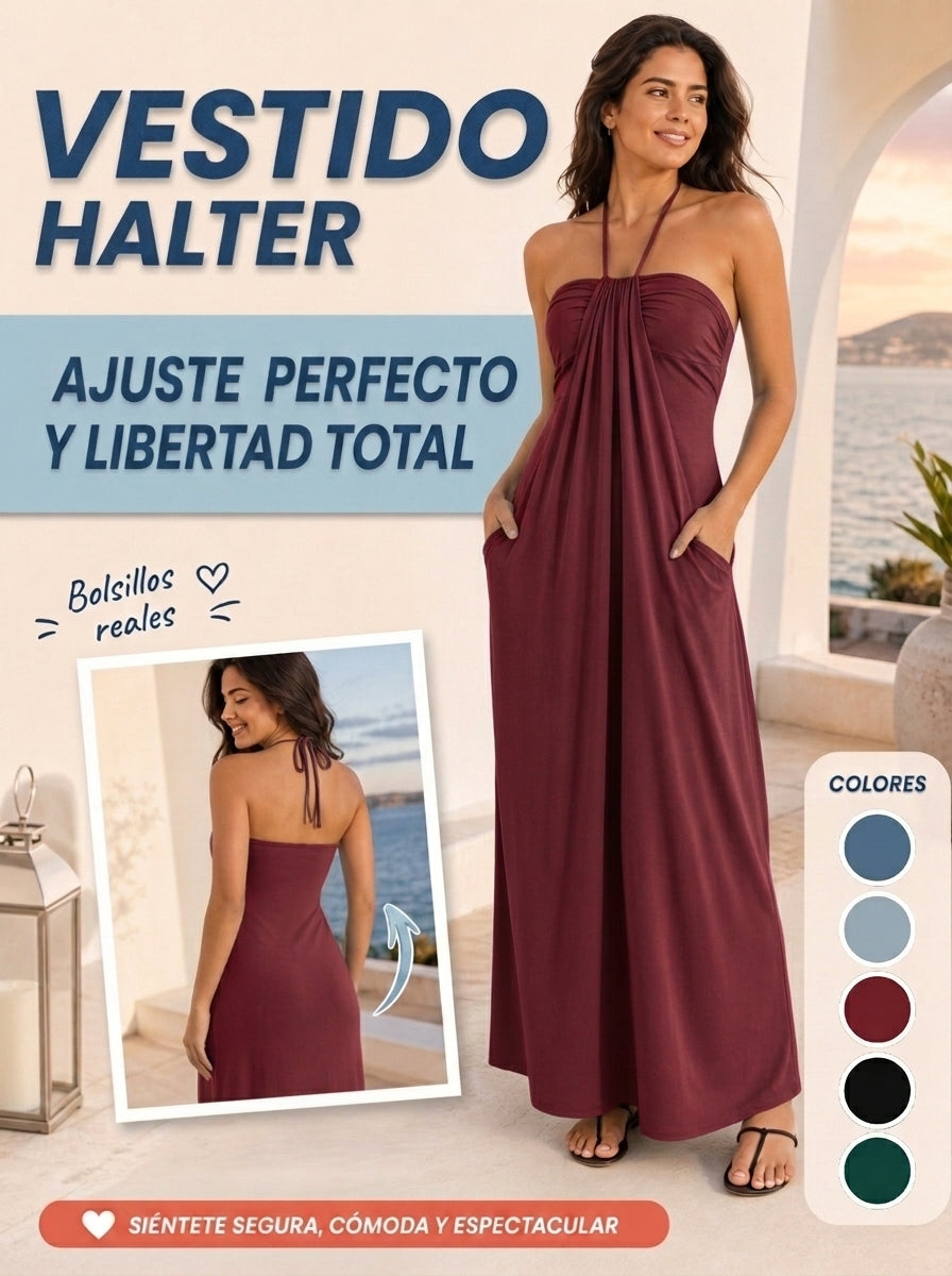 VESTIDO LARGO CON ESCOTE