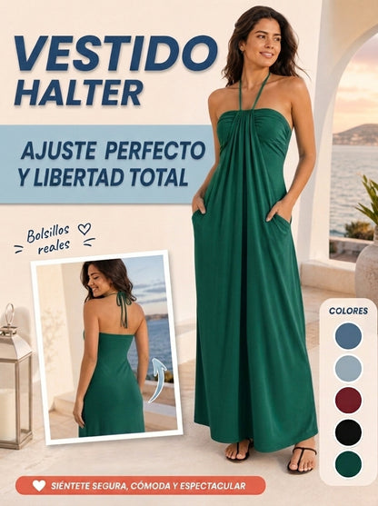 VESTIDO LARGO CON ESCOTE