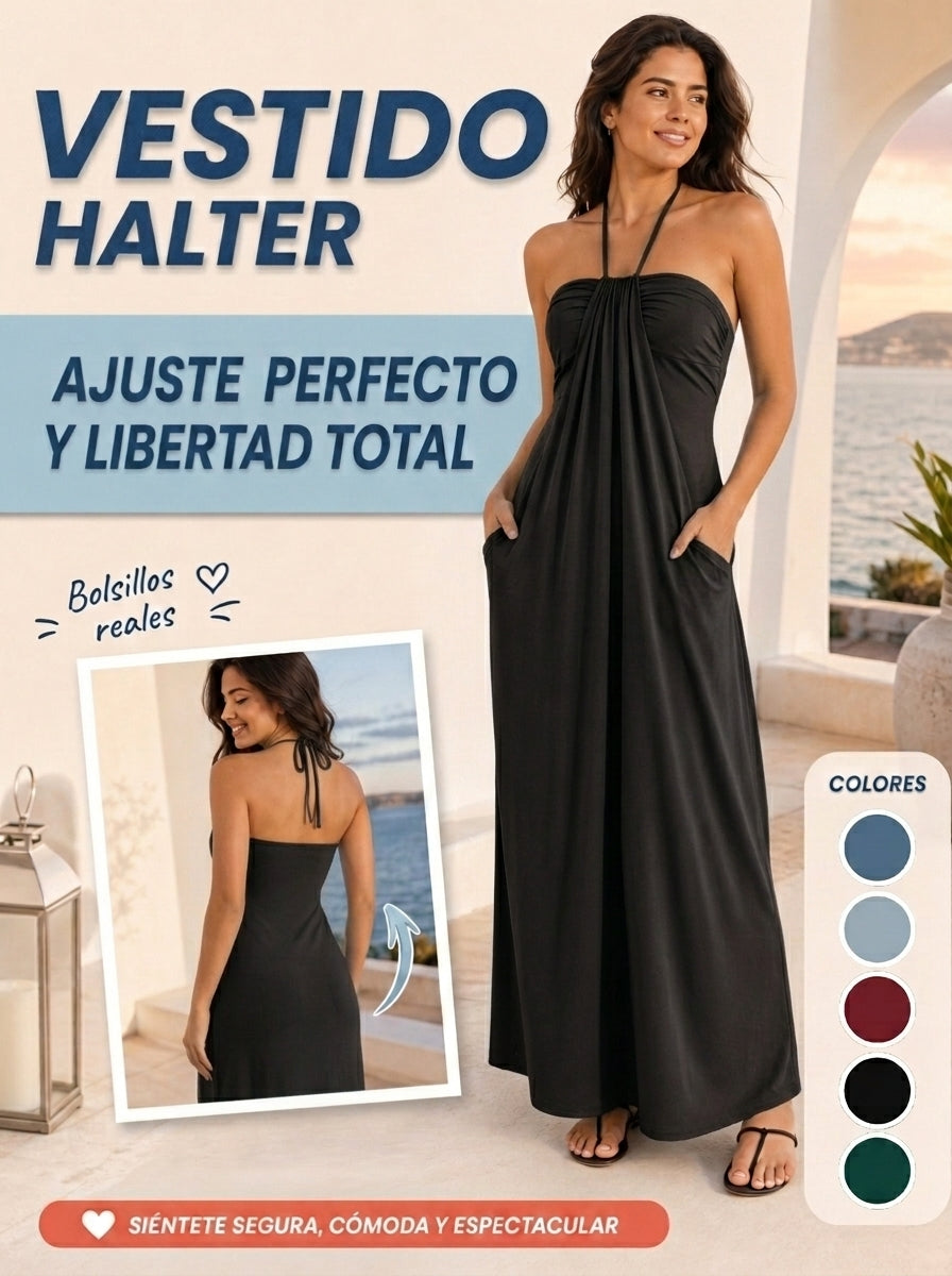 VESTIDO LARGO CON ESCOTE