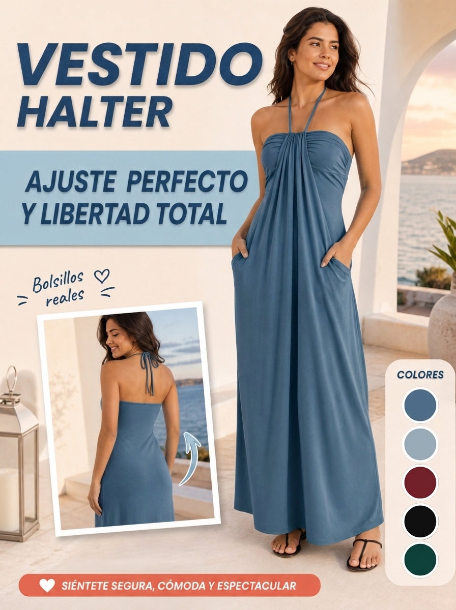 VESTIDO LARGO CON ESCOTE