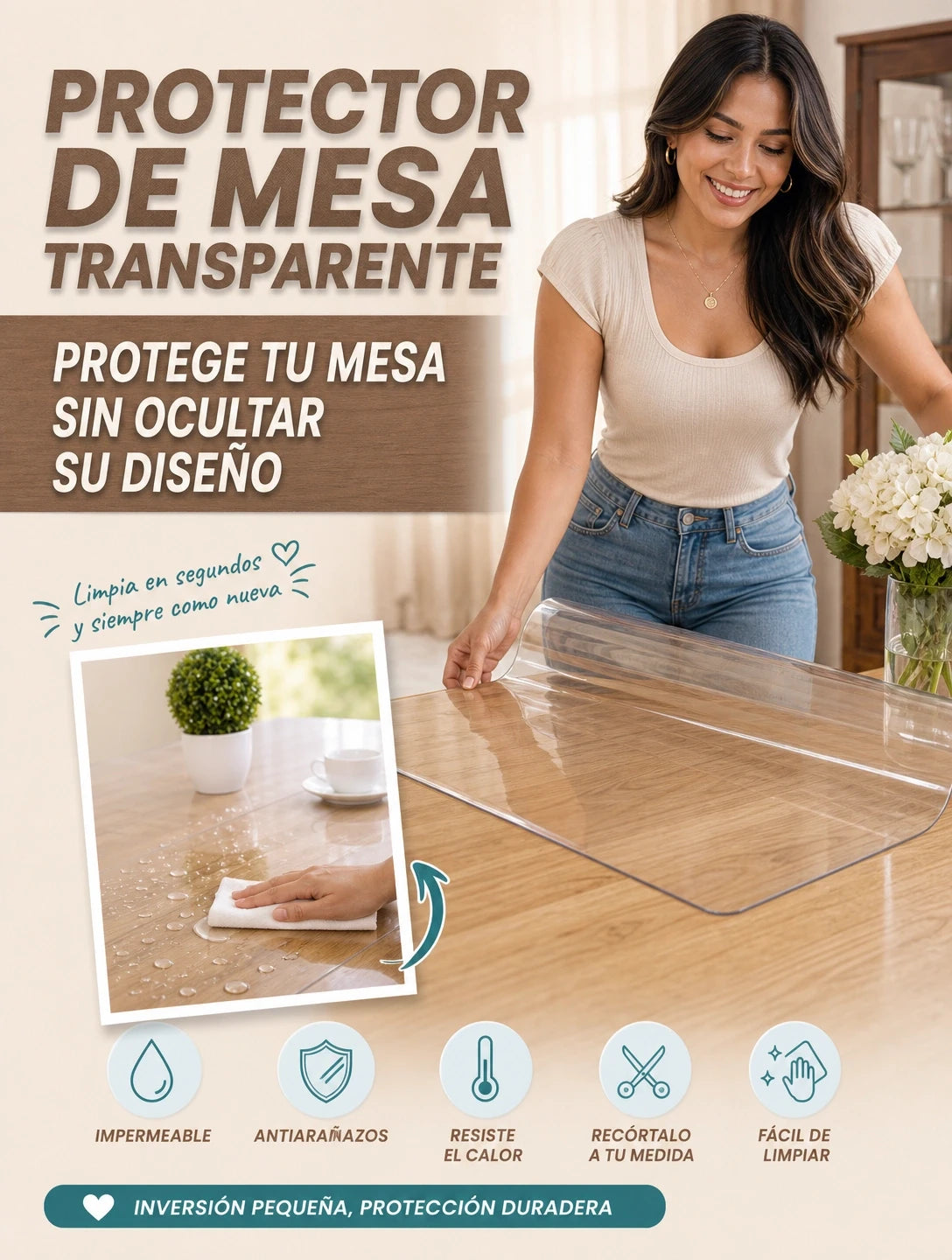 PROTECTOR DE MESA TRANSPARENTE