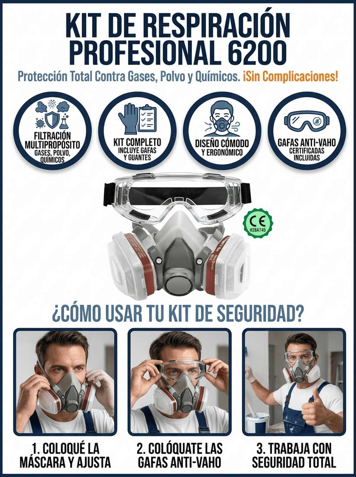 Kit Respirador 6200 + (Gafas protectoras)