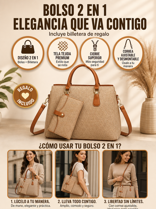 BOLSO DE MANO 2 EN 1 CON BILLETERA GRATIS