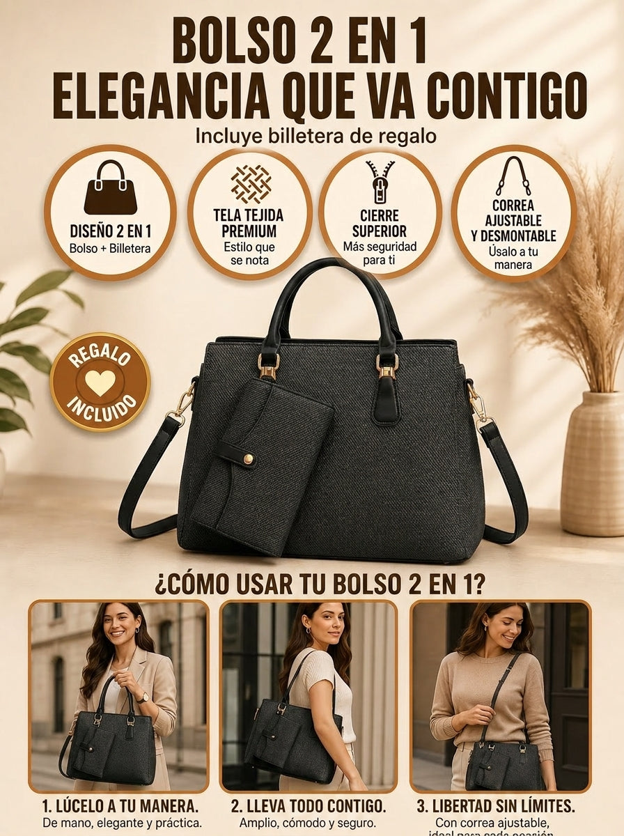 BOLSO DE MANO 2 EN 1 CON BILLETERA GRATIS