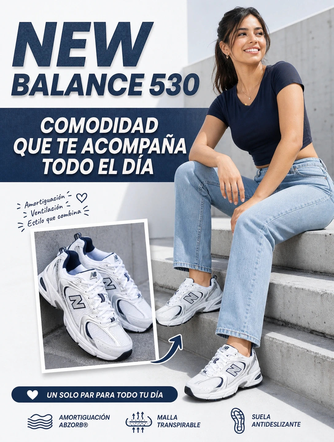 NEW BALANCE 530 - BLANCO CON AZUL
